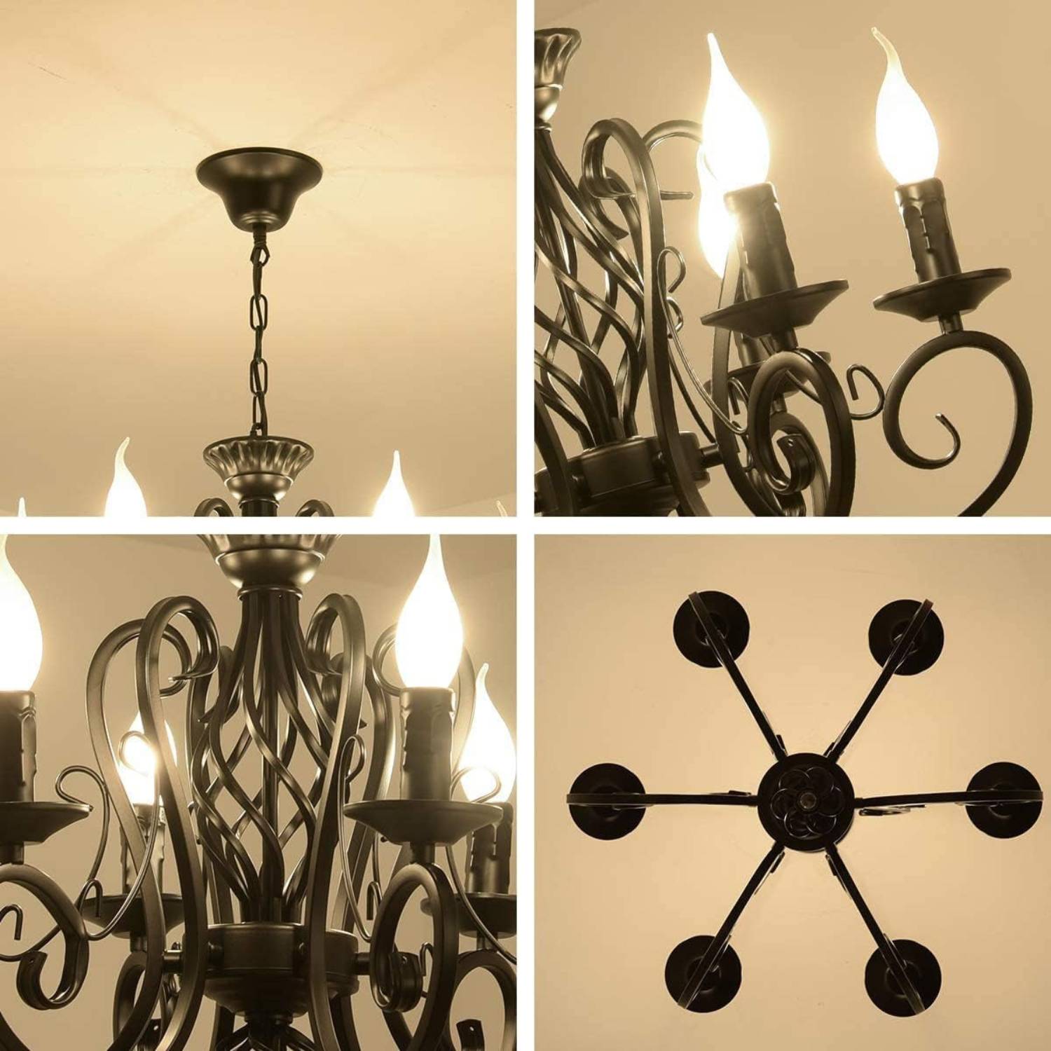 Rustic Vintage Metal Chandelier, Black: image 11