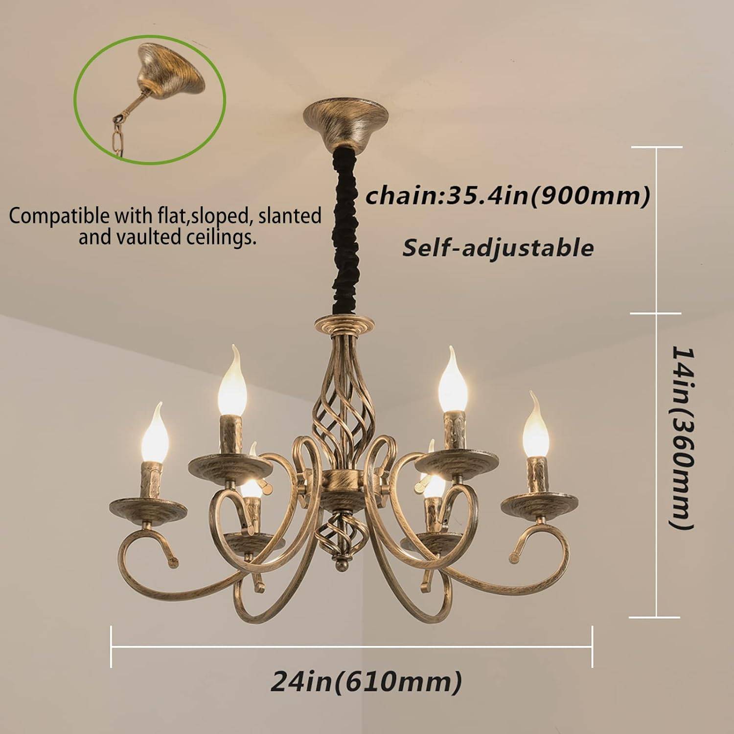 Rustic Vintage Metal Chandelier, Black: image 20